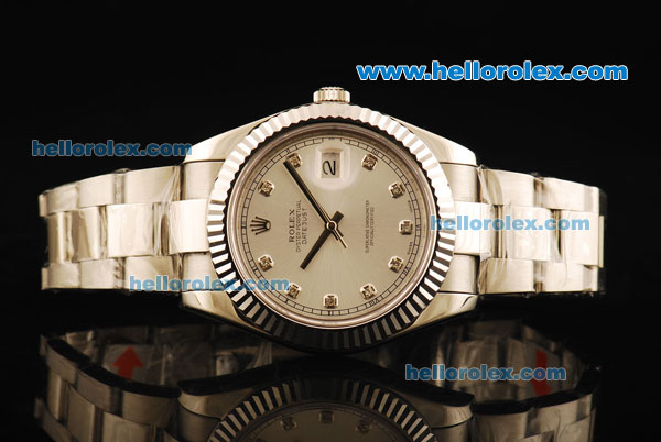 Rolex Datejust II Swiss ETA 2836 Automatic Movement Full Steel with Silver Dial and Diamond Numerals - Click Image to Close